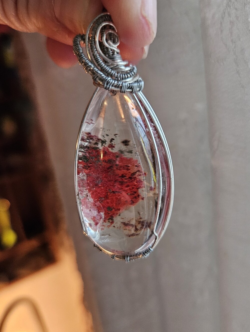 Handmade Wire Wrapped Red Lodolite Garden Quartz Pendant